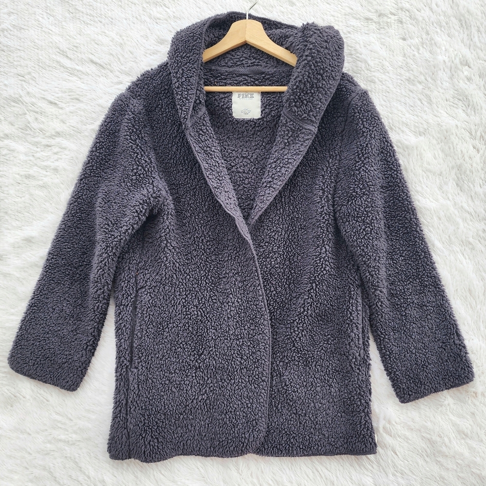 Victoria's‎ Secret Pink Charcoal Hooded Sherpa Cardigan